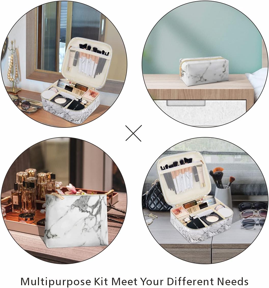 [3 Pack] Makeup Bag, DISEN Cosmetic Bag Makeup Bags for Women, Marble Makeup Bag, Portable Makeup Organizer Makeup Bag Set with 10 Brushes and Adjustable Dividers (Marble) : Beauty & Personal Care