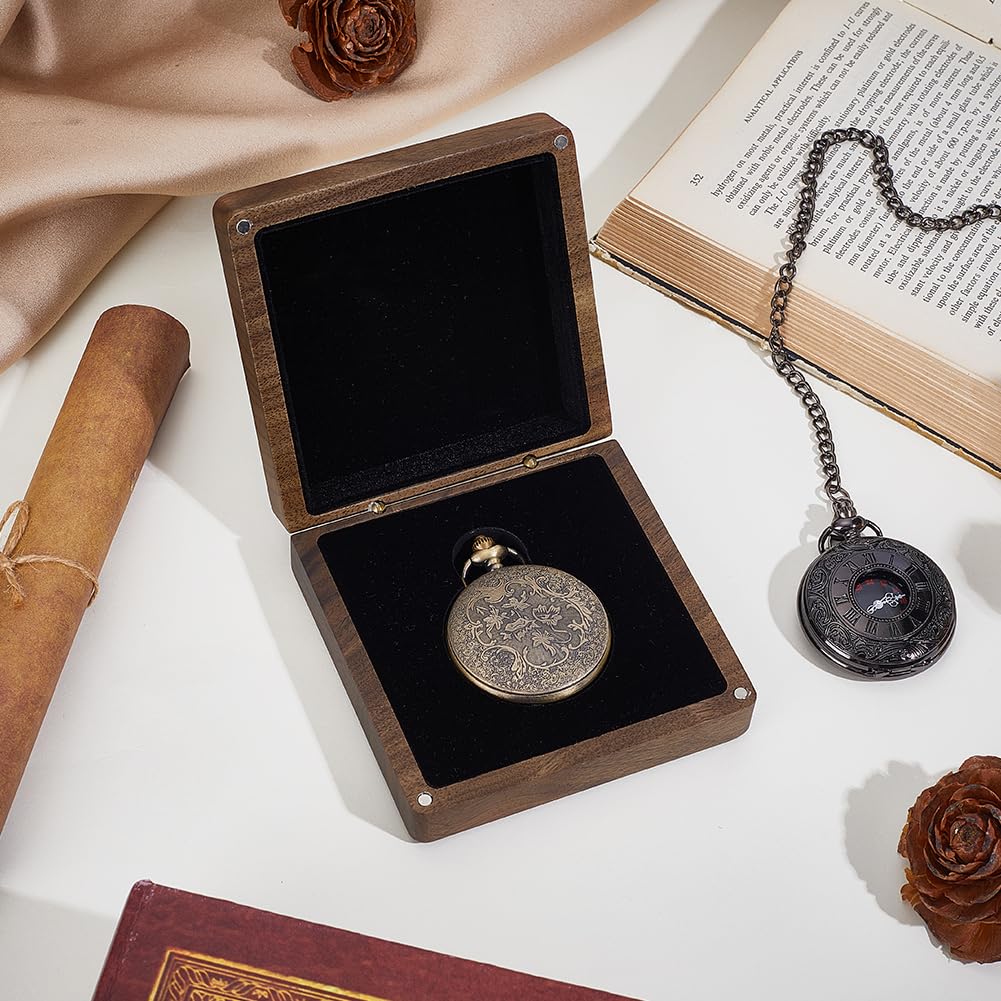 PH PandaHall Caja organizadora de relojes de madera Walut de 4 x 4 pulgadas, caja de exhibición para hombres, cumpleaños, día del padre, viajes, hogar, tienda, exposición, organizador de exposiciones