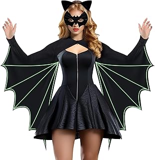 Bat Woman Costume for Adults Bat Wings Adult Halloween Costumes for Women with Headband and Mask for Halloween Cosplay Party