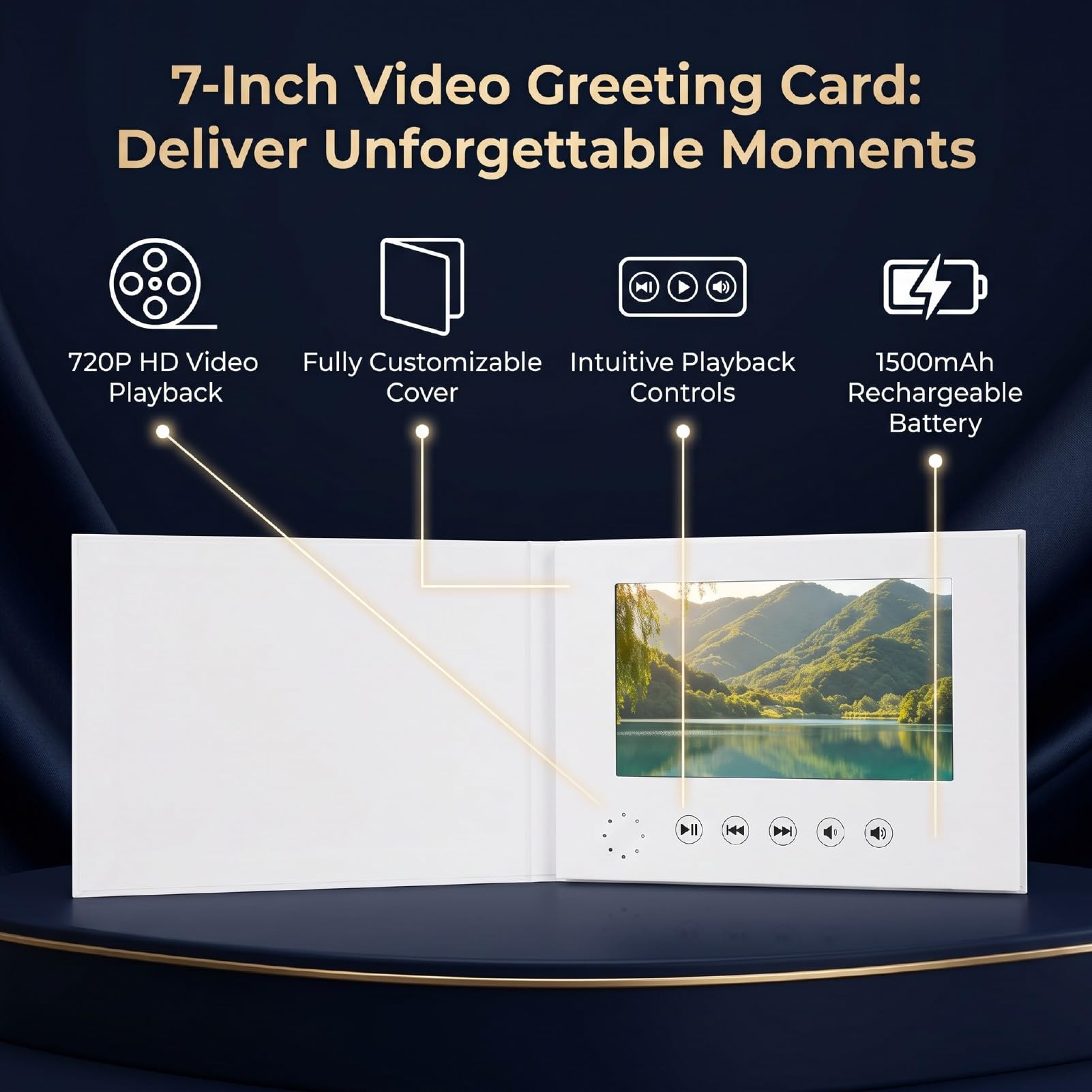 Karlak Tarjeta de Felicitación de Vídeo Electrónica 7 Pulgadas con Diseño Personalizable, Pantalla Vídeo Alta Definición 720P para Uso Personal y Marketing
