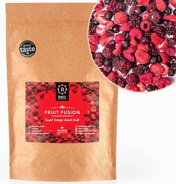 BRIX suszone owoce | naturalna, suszona mieszanka owoców 80 g | Great Taste Award dla suszonych owoców | nie zawierają genetycznej techniki, bezglutenowe, wegańskie, witaminy