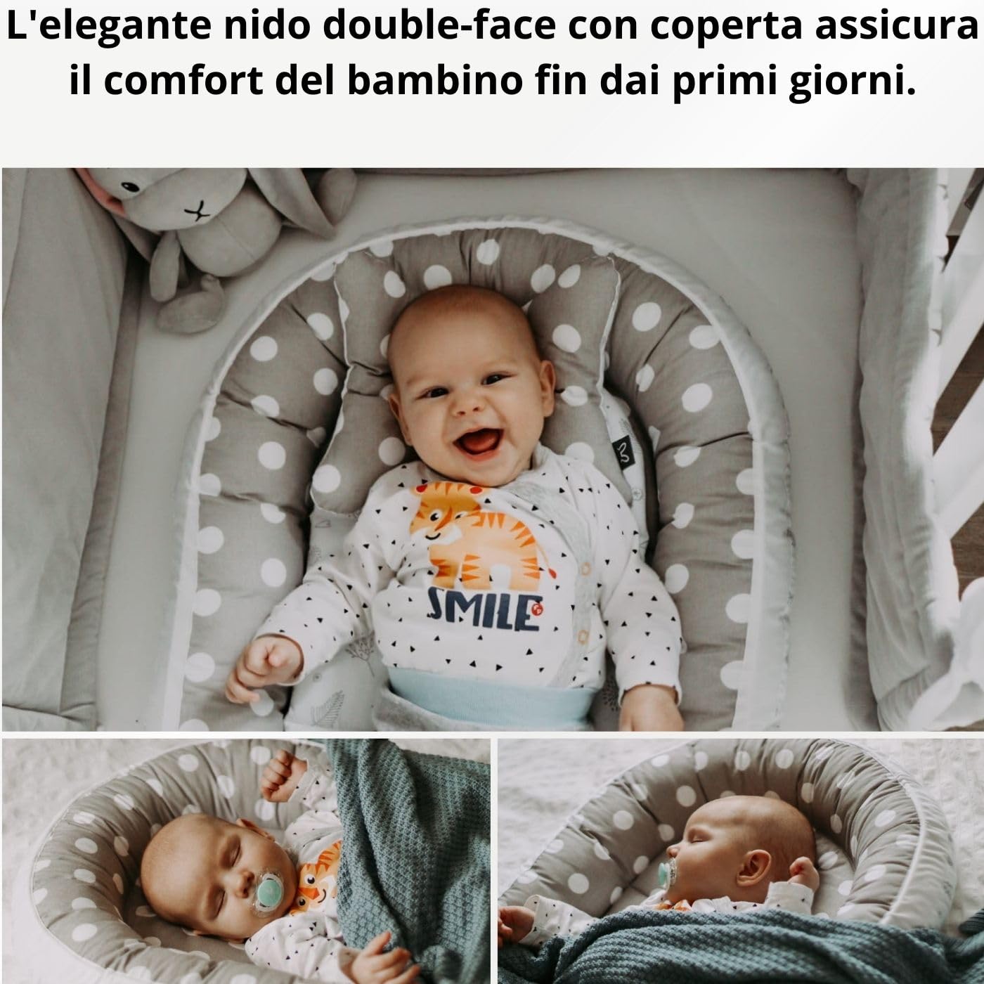 Bellochi Riduttore Lettino per Neonato, Riduttore per Culla - Antisoffoco, 100% Cotone - Cuscino Riduttore, Cocoon a Baby, Baby Nest - 90 x 60 cm - Fresh