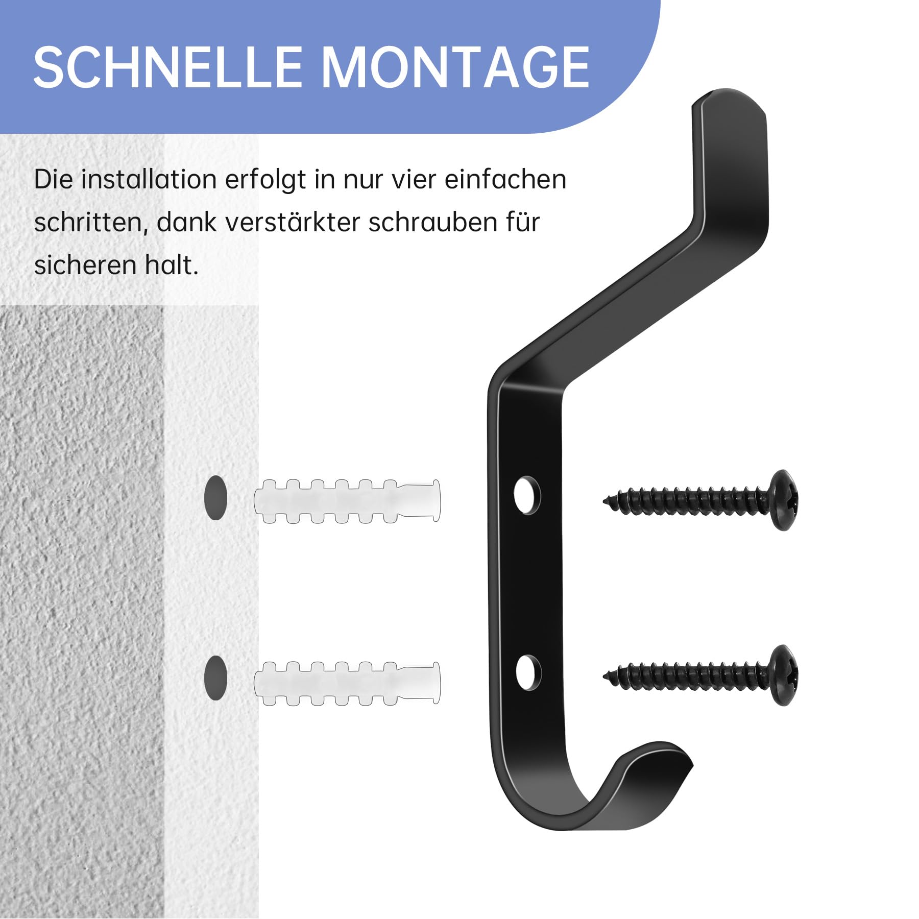 Dreamark 10er Set Garderobenhaken – Schwarz, Metall, 10 Cm, Bis 10 Kg Belastung, Für Wandmontage