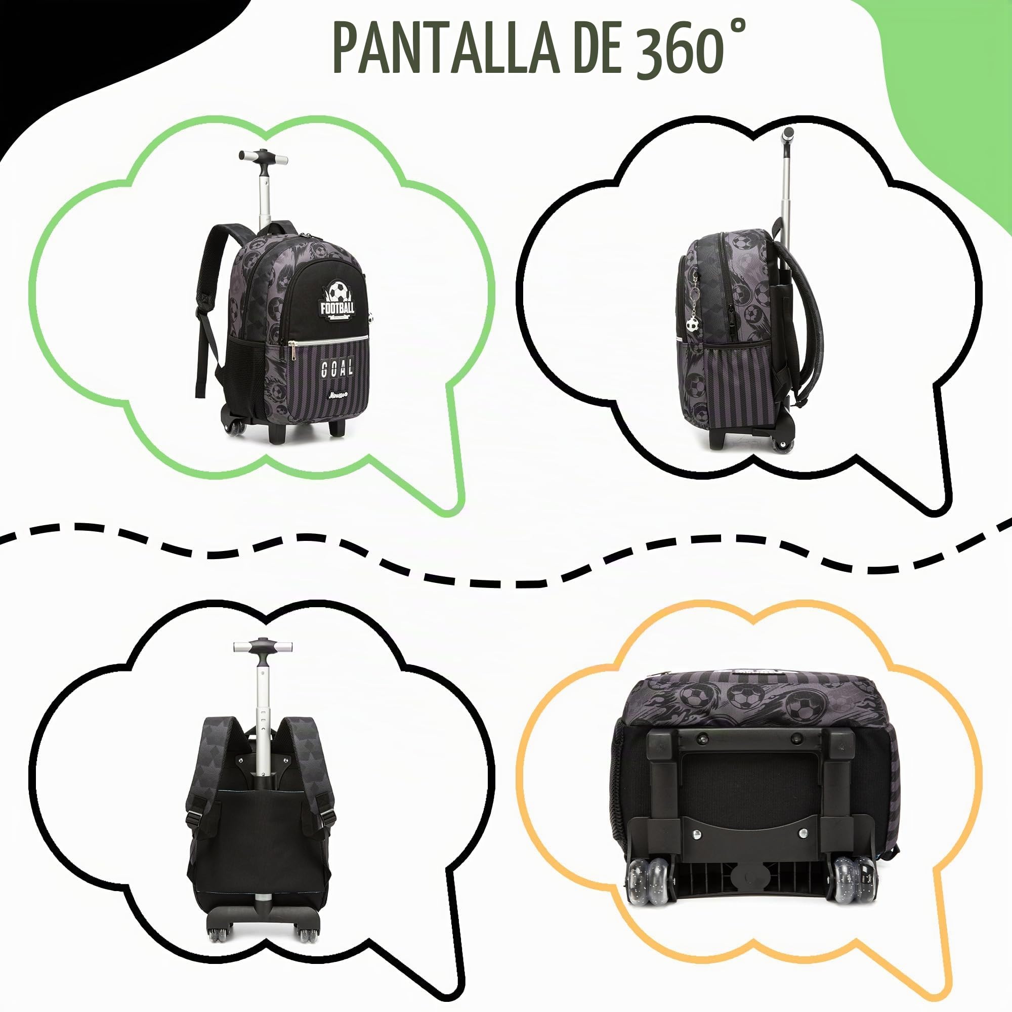 HTgroce Mochila Escolar Niños con Ruedas Fútbol– Trolley Primaria Ergonómico – Ideal para Vuelta al Cole y Regalo de Cumpleaños