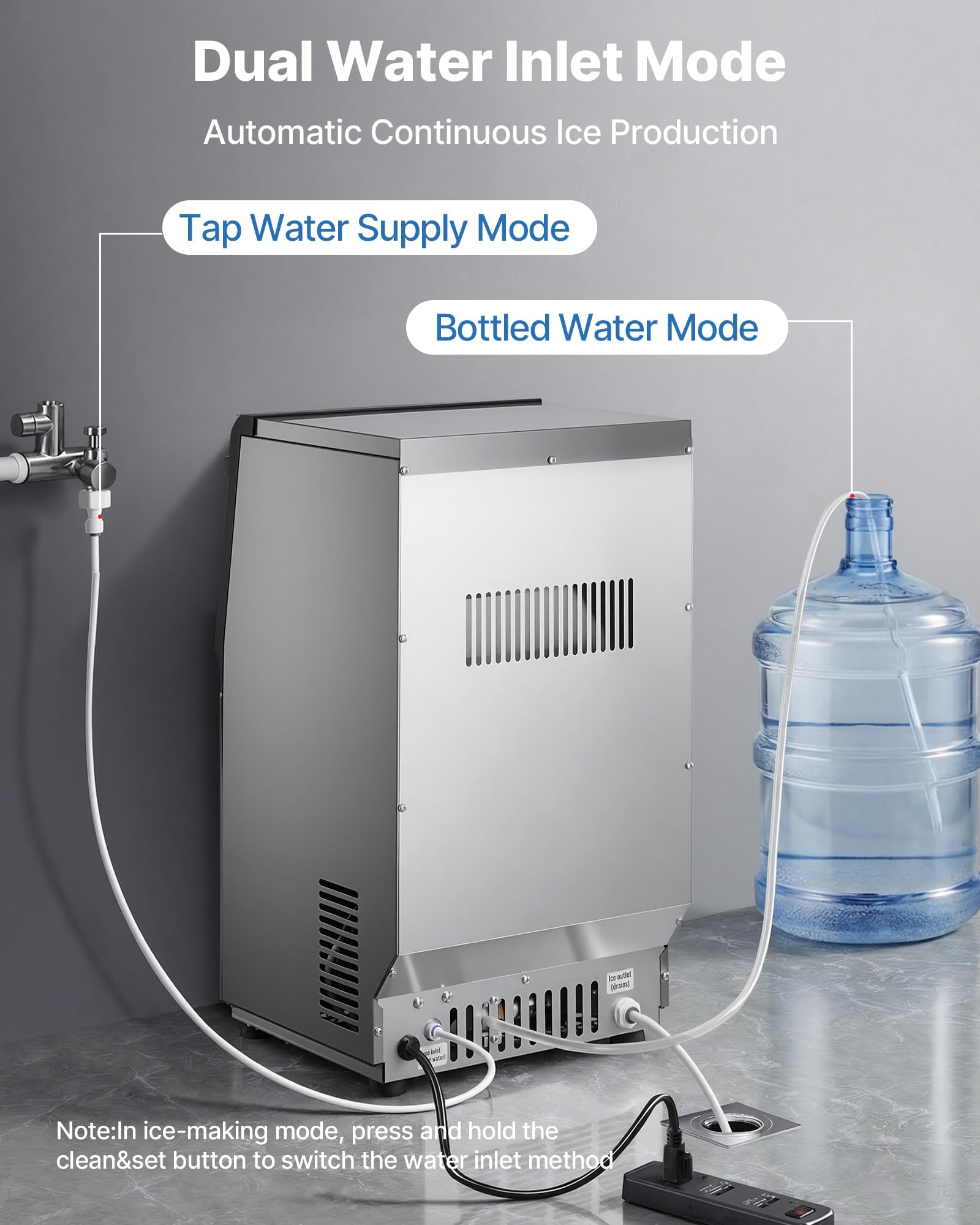 VEVOR Macchina per Ghiaccio Commerciale, Macchina per Cubetti di Ghiaccio Fabbricatore Ghiacci in Acciaio Inox 41 kg/24h, Capienza di Stoccaggio 6 kg, Bar, Caffetteria, Ristorante, Bevande Ghiacciate