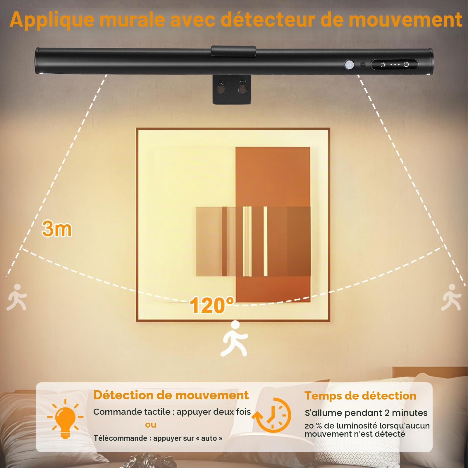 ENCOFT Lampe Murale Sans Fil,5000mAh Applique Murale LED Sans Fil à Télécommande, Lumiere Rechargeable USB, Magnétique Eclairage pour Tableaux, Salle de Bain, Miroir, Vitrines, Intérieure Noir