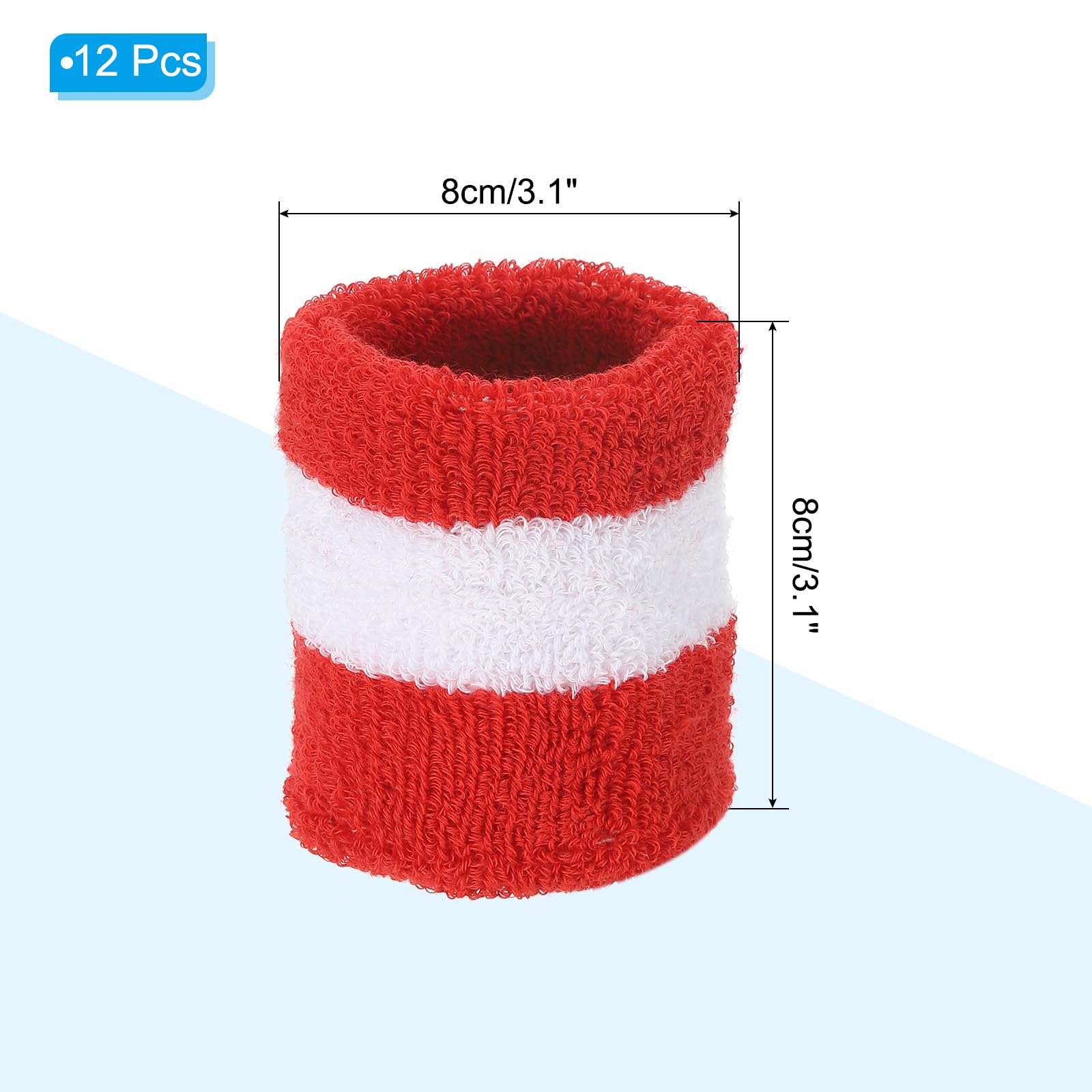QUARKZMAN Fasce Da Polso Sportive, 12 Pezzi Fascia Assorbente Sudore Fascia Polso Uomo Donna Tennis Basket Calcio Corsa, Rosso Bianco