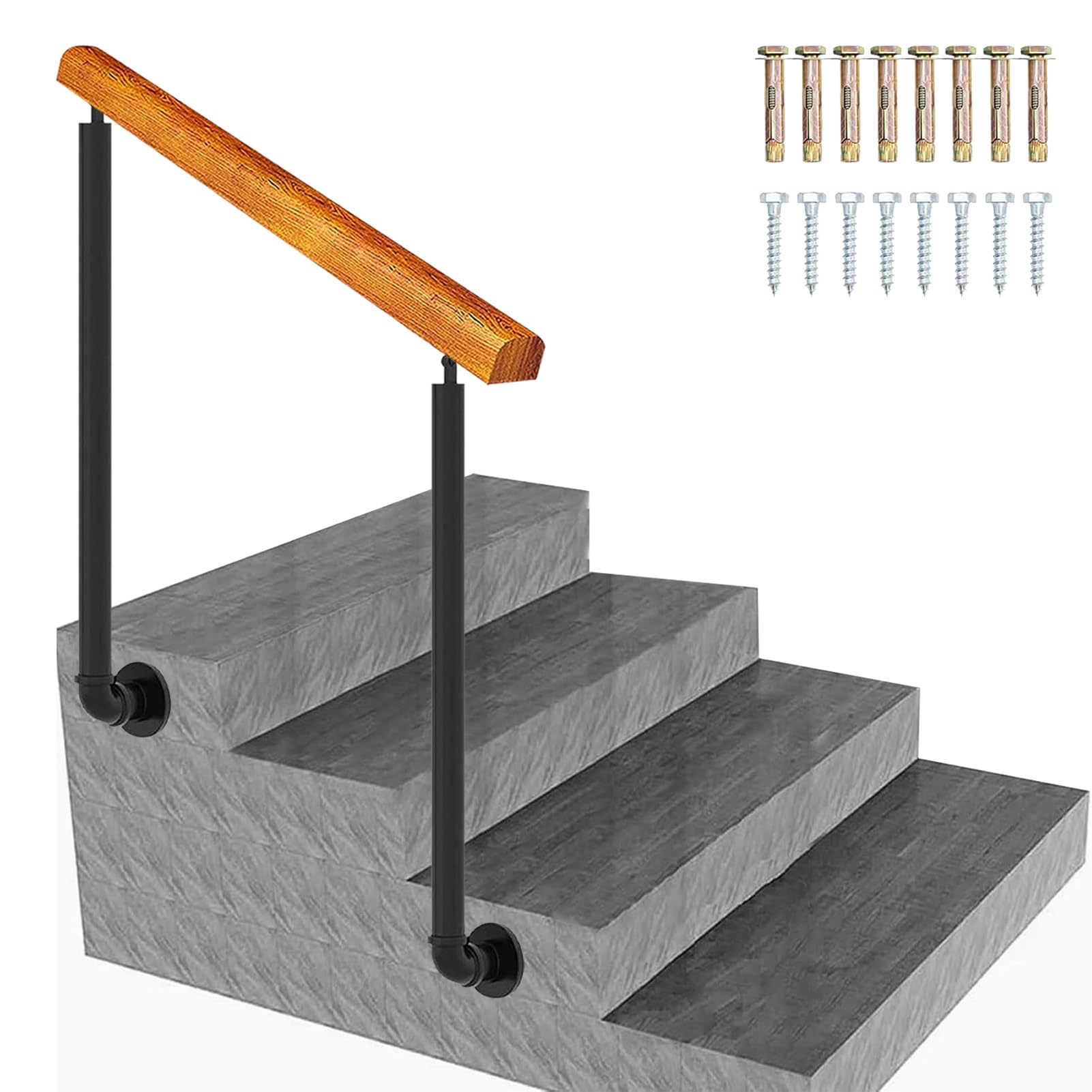 Rampe d'escalier en fer forgé réglable pour marches en bois de porche et jardin