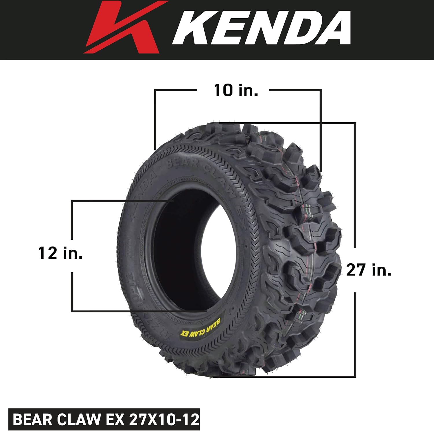 Kenda Bearclaw EX K573 - 25x8-12 Front & 25x11-10 Rear Tires for All Terrain (ATV), UTV, and Side by Side (SxS) Vehicles - 6-Ply - Bear Claw EX 25x8x12 25x11x10 (4-Pack)