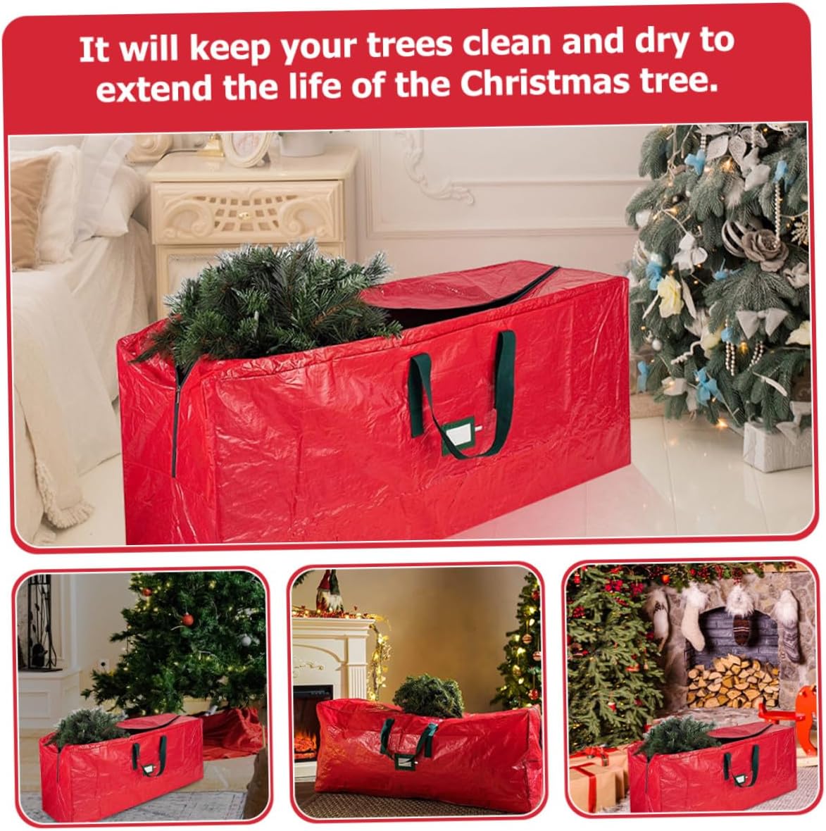 Wakauto Christmas Tree Storage Bag Waterproof Large Pouch 165x38x76cm with Zipper and Handles Dustproof Carrying Case for Holiday Décor Organization