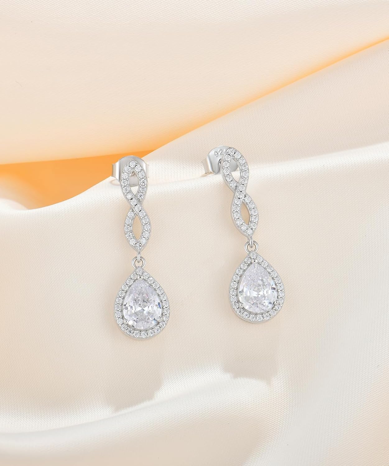 Fahonie Sterling Silver Long Drop Earrings with Cubic Zirconia Dangle Earrings Infinity Birthstone Jewelry Gifts for Women - Image 5