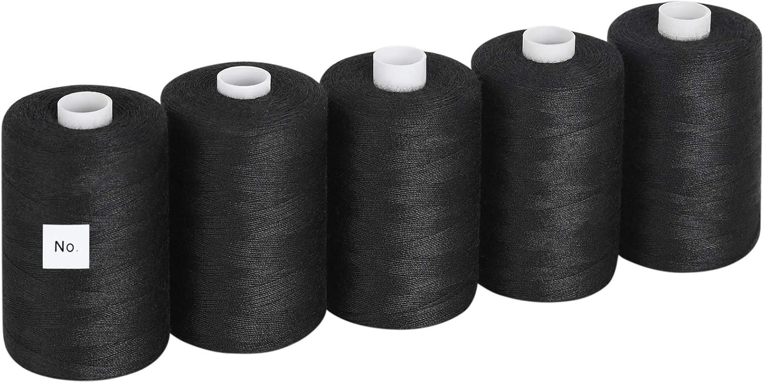 MOOACE Sewing Thread Cotton Black Thread for Sewing Machine, 1000 Yards Per Spools, Set of 5 : Everything Else