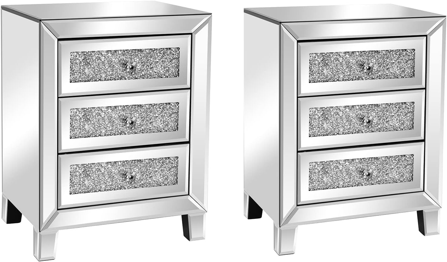 VINGLI Mirrored Nightstand Set of 2, Mirrored Side/End
