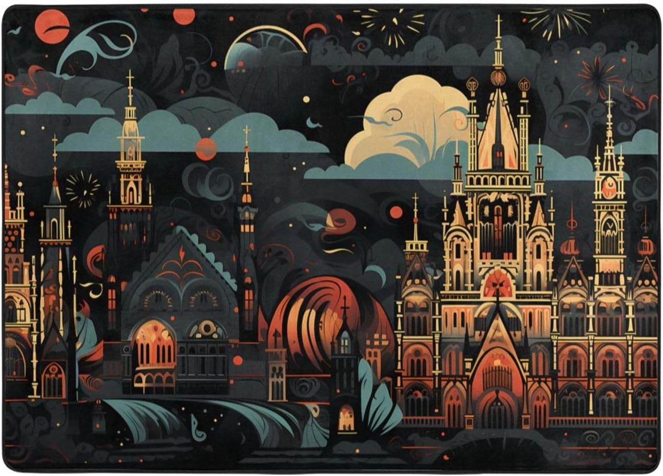 Small Towns Printed Flannel Floor mat 80x58 inches for Bedroom, Living Room, Study Room Decorative Carpet