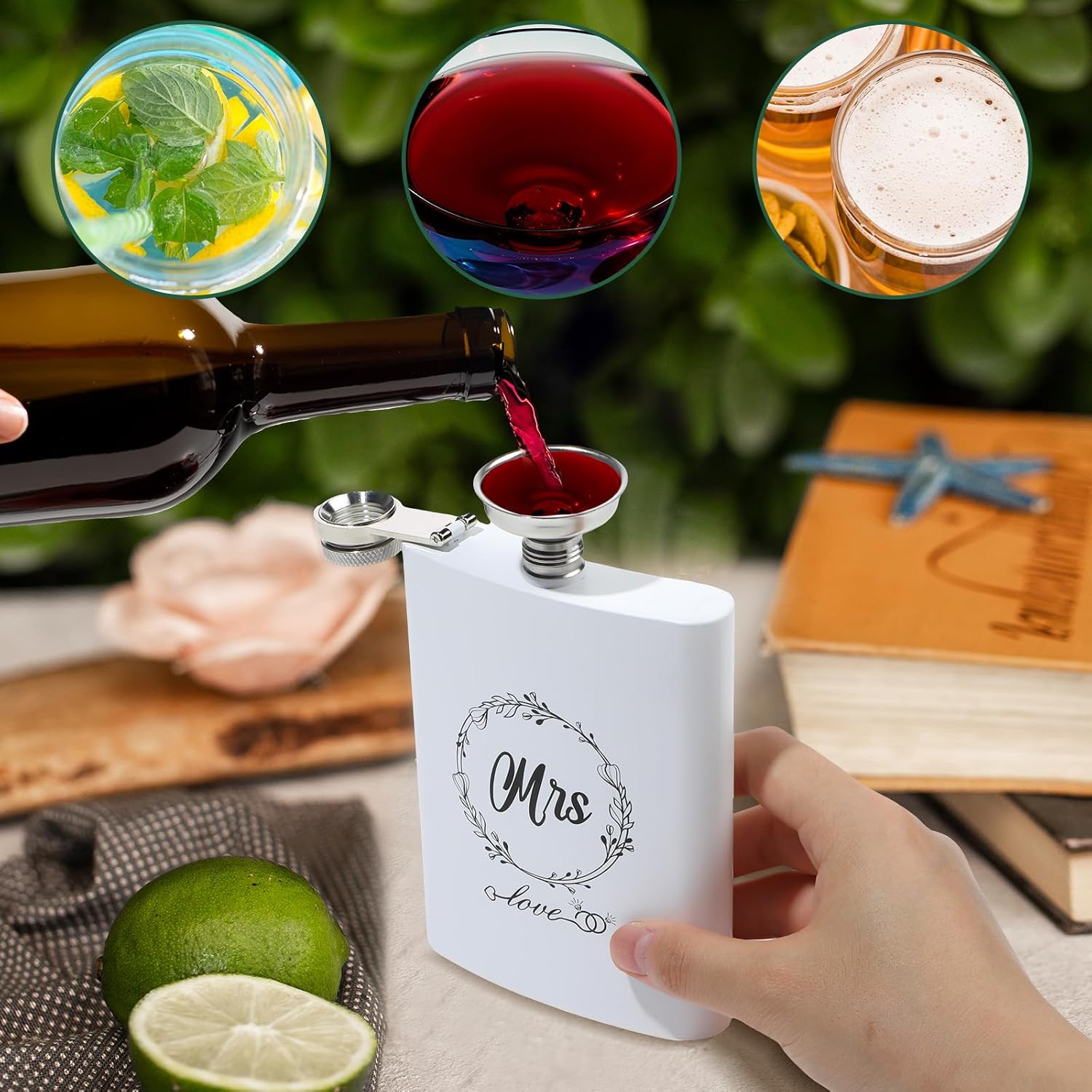 2 Pieces Mr and Mrs Hip Flask, Reusable Stainless Steel Pocket Flask Set with Funnel Engagement Gifts for Couples, Refillable Liquor Whiskey Container for Newlywed Wedding Party