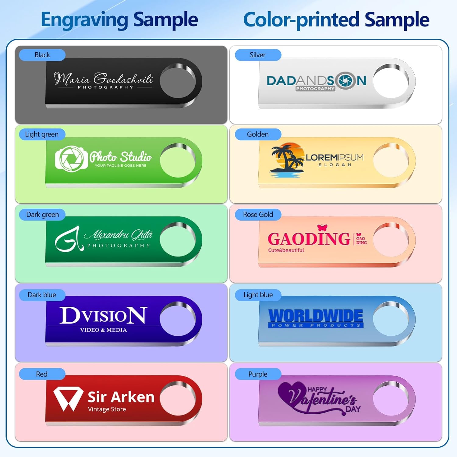 Custom Metal USB 2.0 Personalized Flash Drive 8GB, 10Pcs High-Speed Memory Sticks with Printed Logo/Text, Bulk Promotional Thumb Drives for Company AD/Education/Wedding/Corporate Events