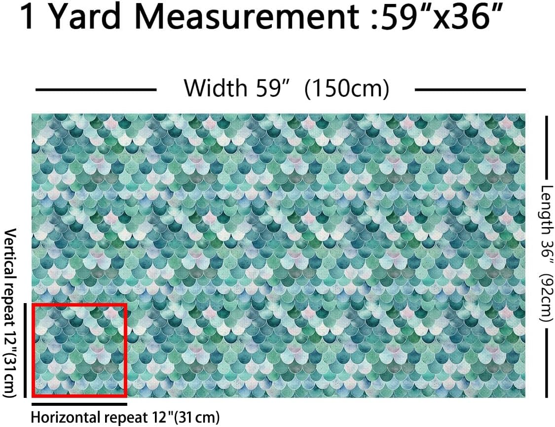 Feelyou Fish Scale Fabric by The Yard Kids for Girls Boys Kids 3 Yard Modern Art Upholstery Fabric for Chairs Room Decor Luxury Fabric Teal Reupholstery Fabric Decor Soft Flannel