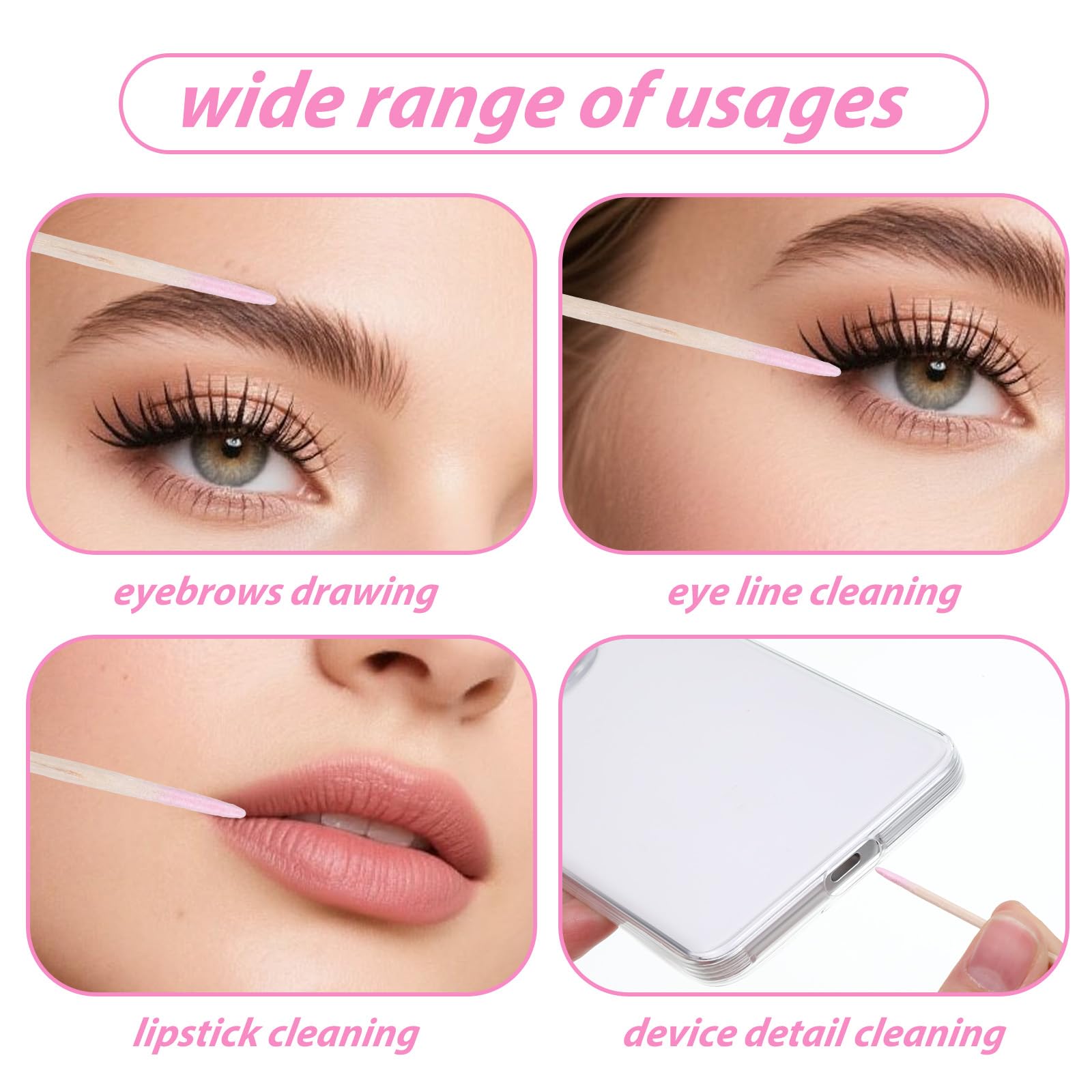 300 tamponi di cotone a punta di precisione, bastoncini per rimuovere lo smalto per unghie, applicatori per microblading, con manico in legno, tamponi di cotone a punta per rimuovere lo smalto per