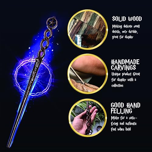 Miniatura 41 de Varita mágica doble para mago, varita mágica de madera real, varita mágica coleccionable (S9)