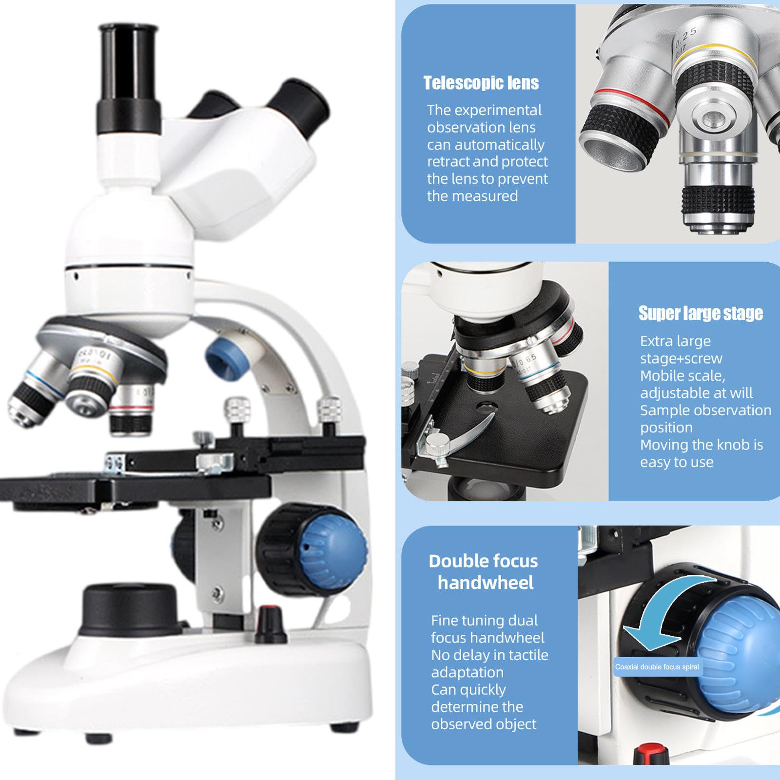 Microscopios Trinoculares, Microscopios BiolóGicos Compuestos 40x-50000x con Ocular ElectróNico, Microscopio con Etapa MecáNica+Enfoque Ultrapreciso, Microscopios BiolóGicos,White