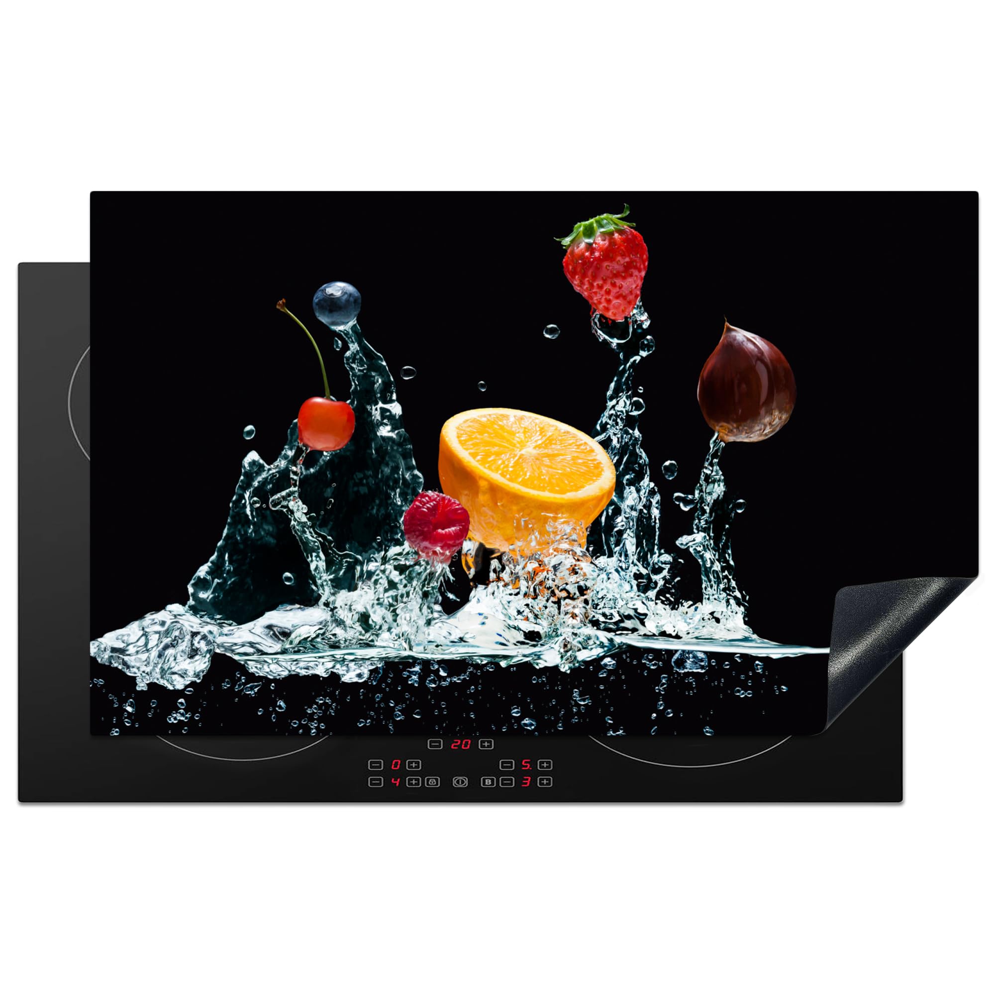 KitchenYeah© Induction Hob Cover Protector Mat 20.3"x32.7" / 83x51.5 cm Kitchen Universal Ceramic Covers for Electric Cookers Vinyl Water - Fruit - Orange - Strawberry - Cherry - Black — image 1