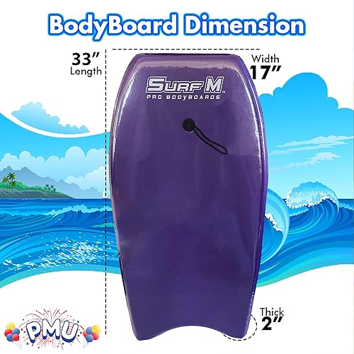 Miniatura 9 de PMU Bodyboard estampado de tiburón de 33 pulgadas, correa de muñeca ligera, parte inferior lisa para playa, mar y piscina, tabla de surf para niños,