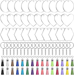 Acrylic Blanks Keychains Bulk, 120 PCS Acrylic Ornament Set 30 PCS Clear Blanks, Tassels,Key Chain,Jump Rings for Vinyl Crafting DIY Keychain Making Festival Decoration (Hexagon, Circle, Heart Shape)