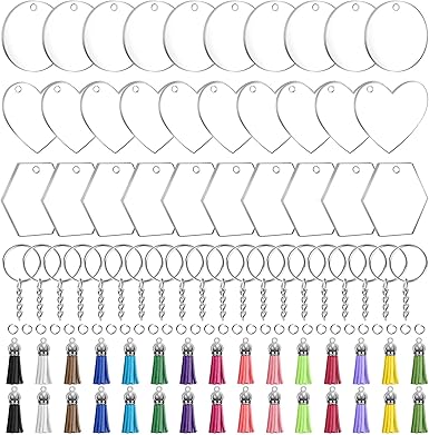 Amazon Com Acrylic Blanks Keychains Bulk 120 Pcs Acrylic Blank Ornaments Set With 30 Pcs Clear Blanks Leather Tassels Key Chain Rings Jump Rings For Vinyl Crafting Diy Keychain Making Festival Decoration Hexagon
