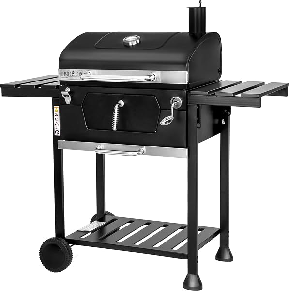 MasterCook - Barbecue A Carbonella Friend Con Doppia Griglia E Regolazione Cestello, BBQ Carbonella Con Coperchio, Termometro, Ripiani Pieghevoli, Barbecue A Carbone Professionale In Acciaio - 1