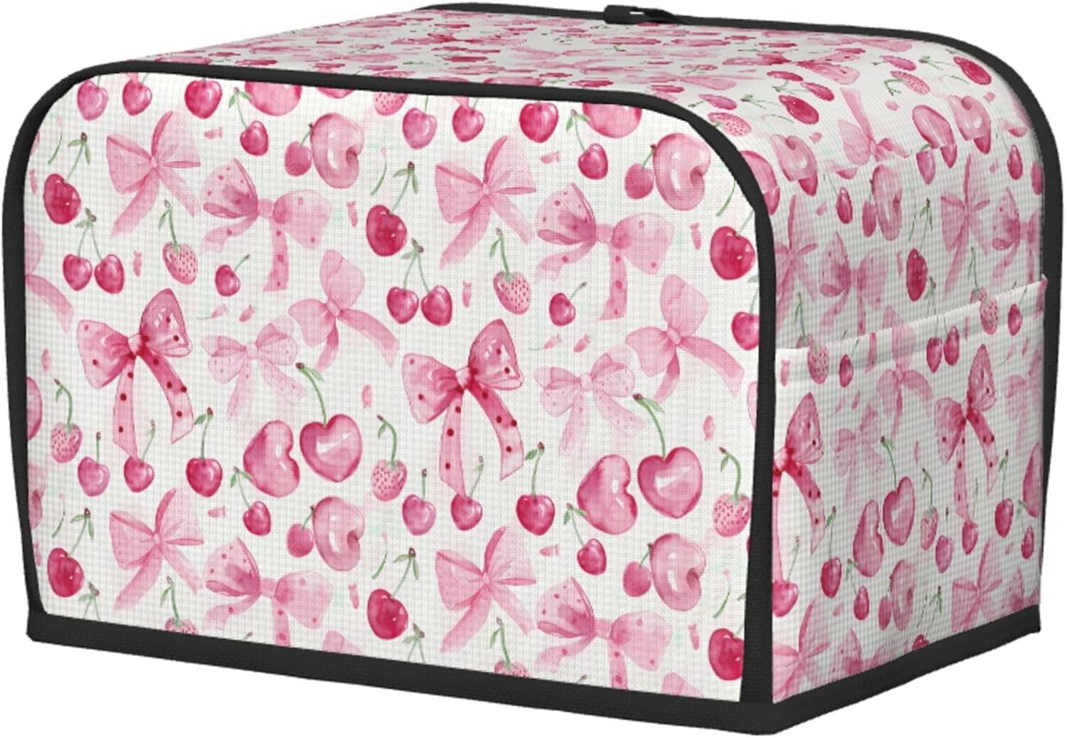 Pink Cherry Bow 2 Slice Toaster Cover, Waterproof Toaster Dust Cover Bread Machine Protector for Small Kitchen Appliance Dining Room Home Table Decor