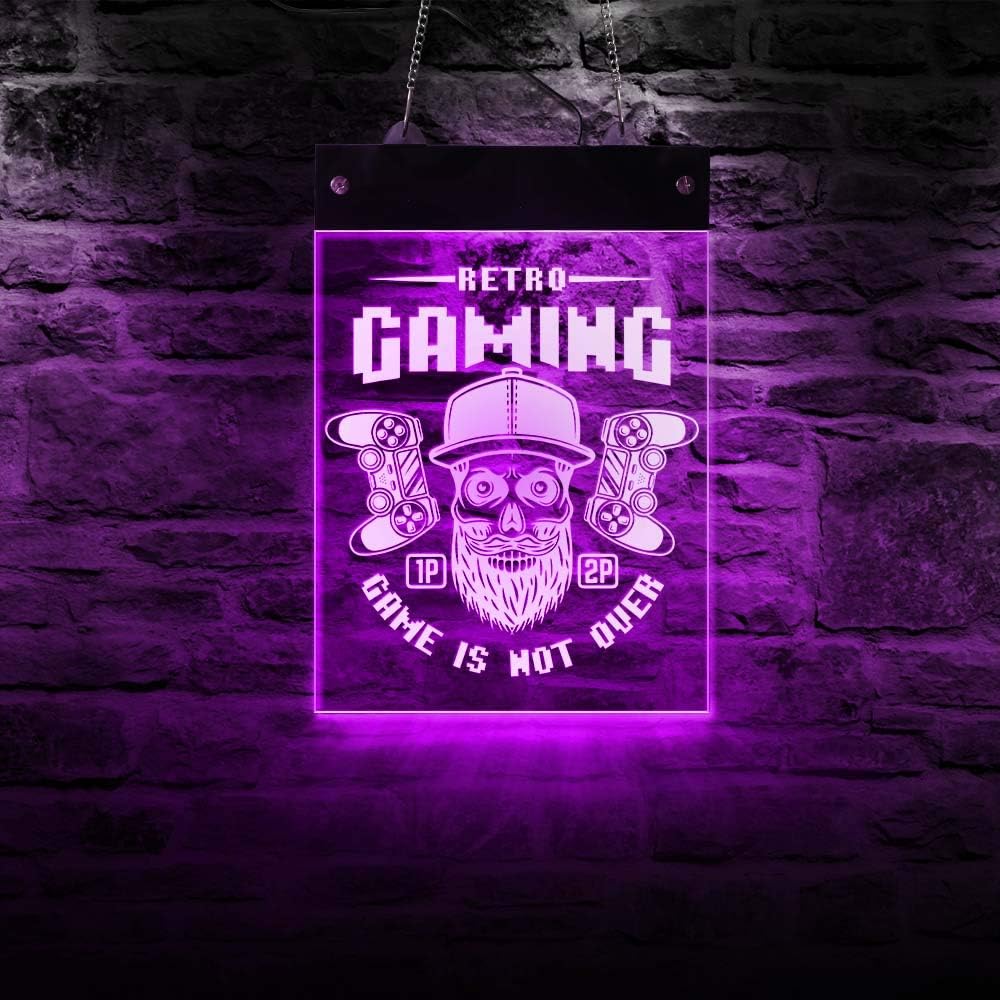 The Geeky Days Retro Gaming LED Lighting Wall Sign Rmote Control Double Players Gamepads Hanging Neon Sign with Color Changing Light Acrylic Light Board Man Cave Boys Game Room Art Decor