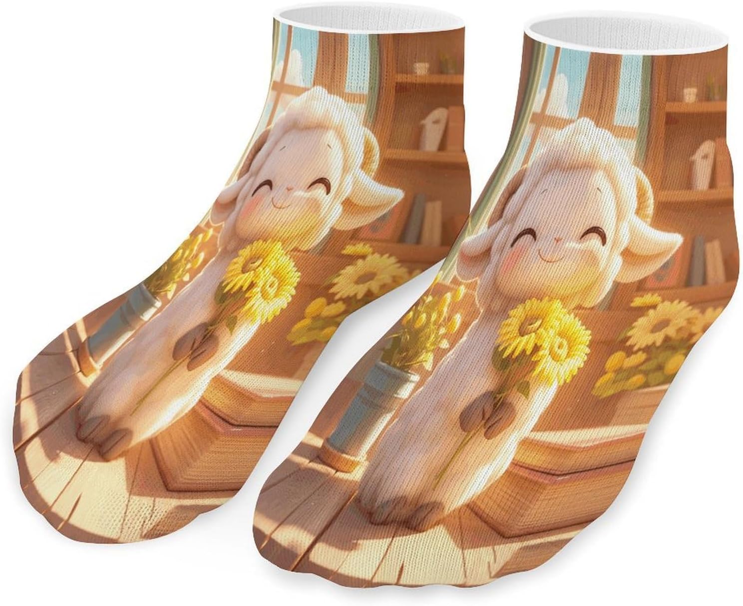 Cute Cartoon Sheep 5Pairs Low Cut Ankle Socks for Women No Show Casual Breathable Athletic Socks for Sport