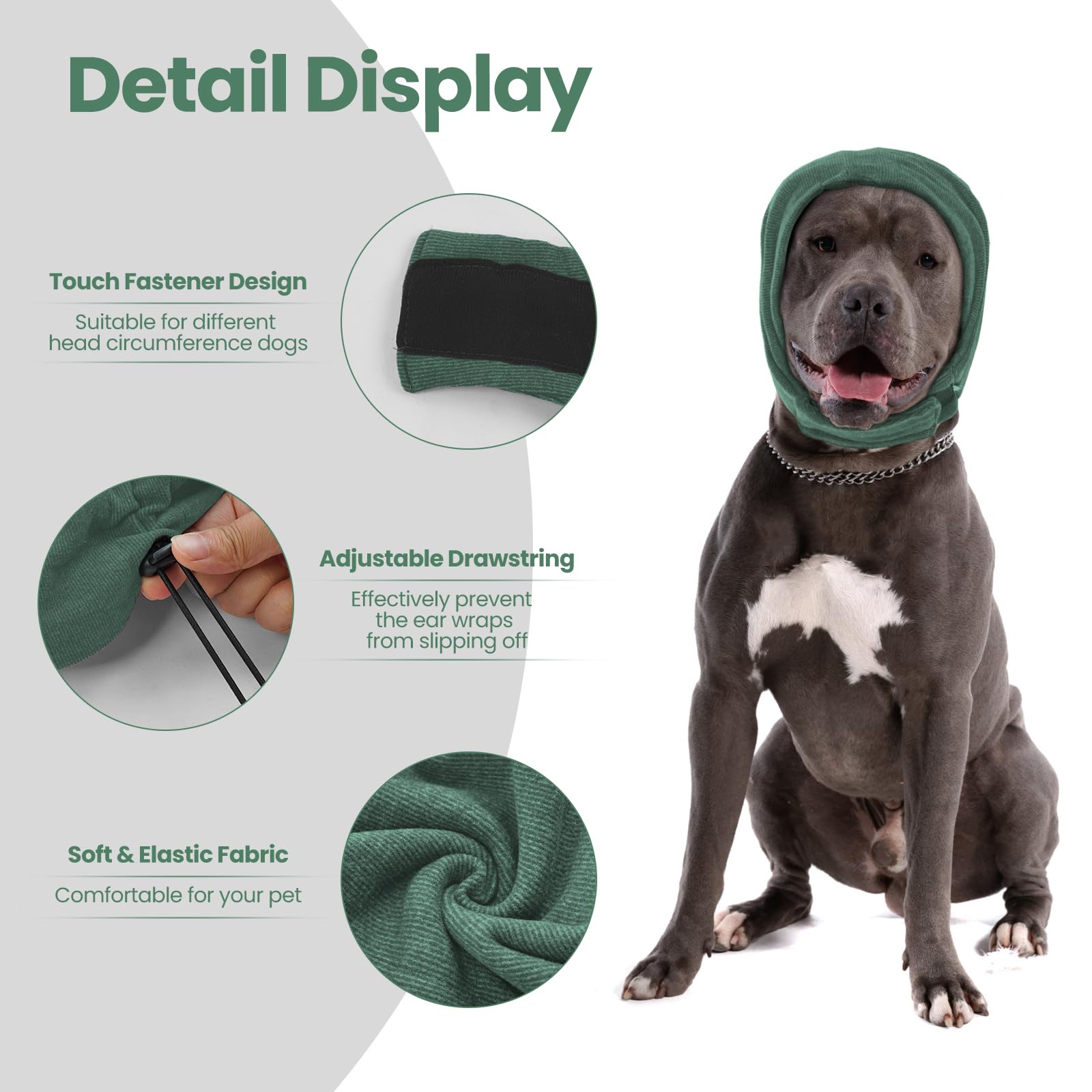 IECOii Felpa Cane per la Calma e Sollievo dall'Ansia, Sciarpa Protezione Orecchie per Cani, Paraorecchie per Cani Protezione dal Rumore, Avvolgimento per Orecchie per Cane Ematoma, Copertura per