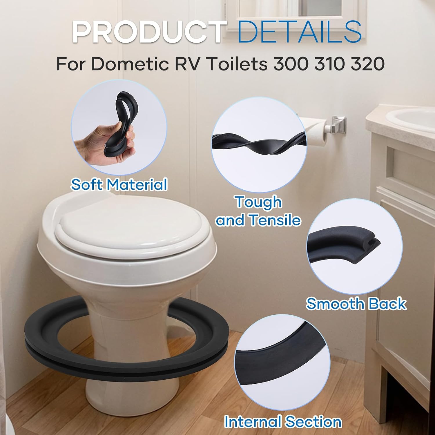 2 Pack RV Toilet Seal for Dometic 300/310/320 Toilets, Leak-Proof & Odor-Free Flush Ball Seal Gasket Replacement 385311658 with Durable Rubber, Easy Install Toilet Seal Parts for Camper Trailer