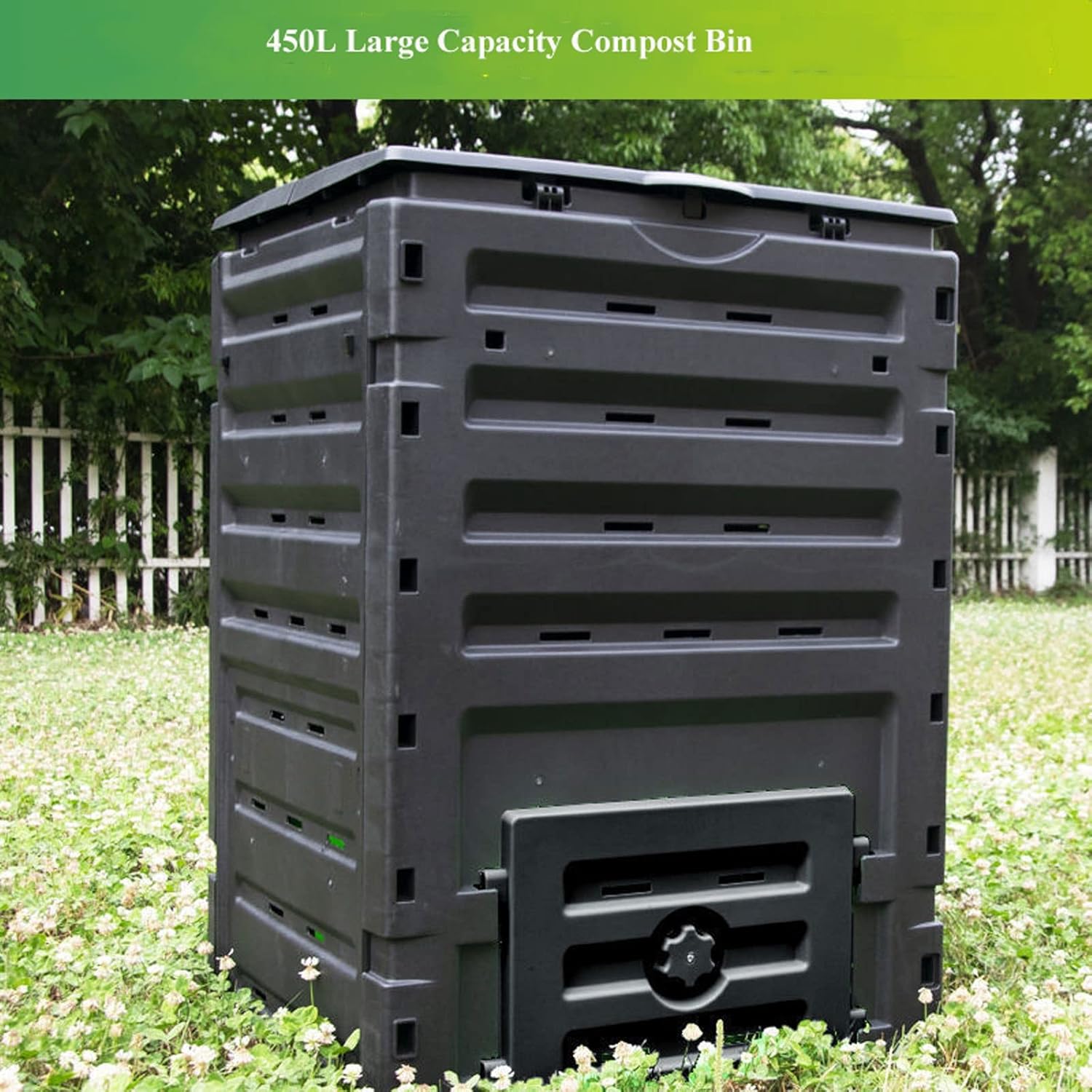 Kitchen Compost Bin, Large Capacity Garden Compost Bin, 450L, BPA Free, Easy to Assemble, Outdoor Compost Bin Quick Creation of Fertile Soil, Saving Household Waste, Black Comp