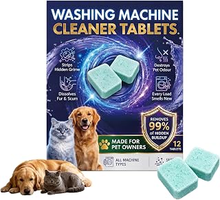Washing Machine Cleaner Tablets for Pet Owners, Enzymatic Deep Clean，12pc | Deep Cleans Residue and Grime in Top Load, Front Load, and HE Washers, 12 Tablets, Keeps Tub Fresh and Odor-Free