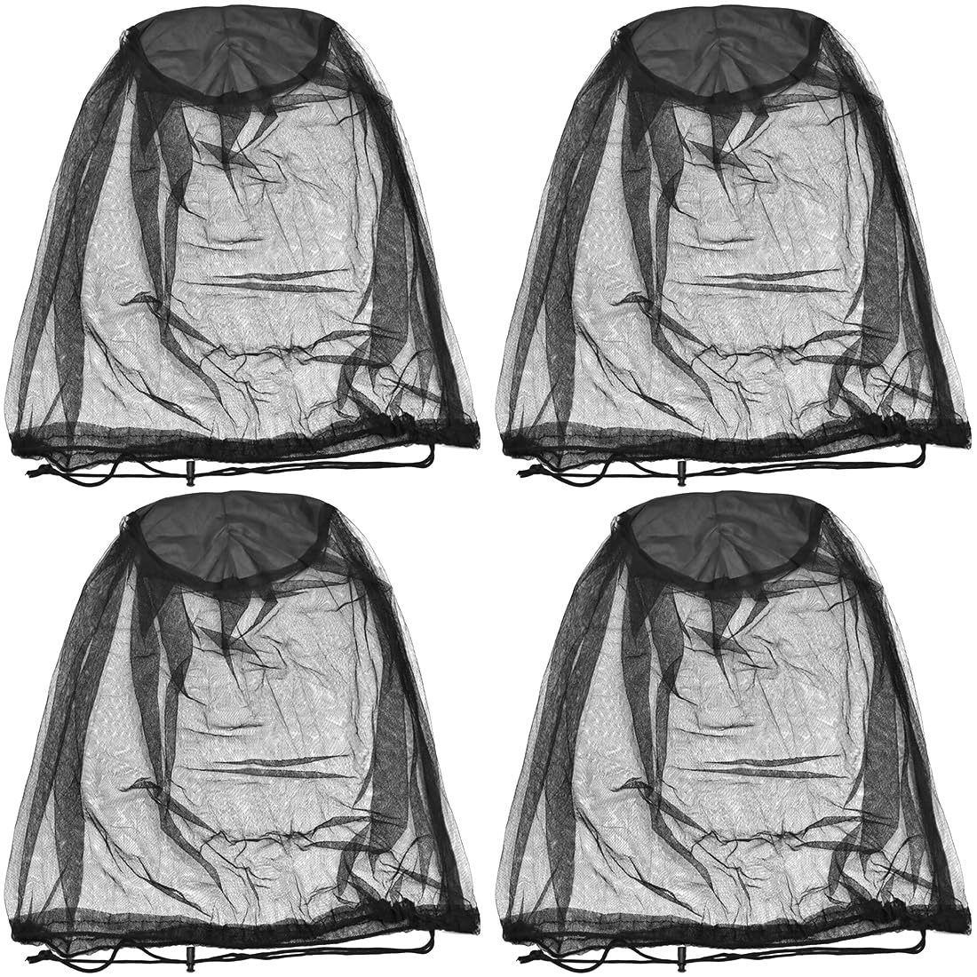 LICQIC Mosquito Net Hat, Midge Hat, Anti-Insect Net Hat, Face Net for Outdoor, Camping, Mountaineering, Hiking, Fishing (4 Pcs, Black)