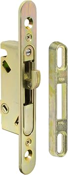 FPL #3-45-S Sliding Glass Door Replacement Mortise Lock with Adapter Plate, 4-5/8 Screw Holes, 45 Degree Keyway- YZD Plating