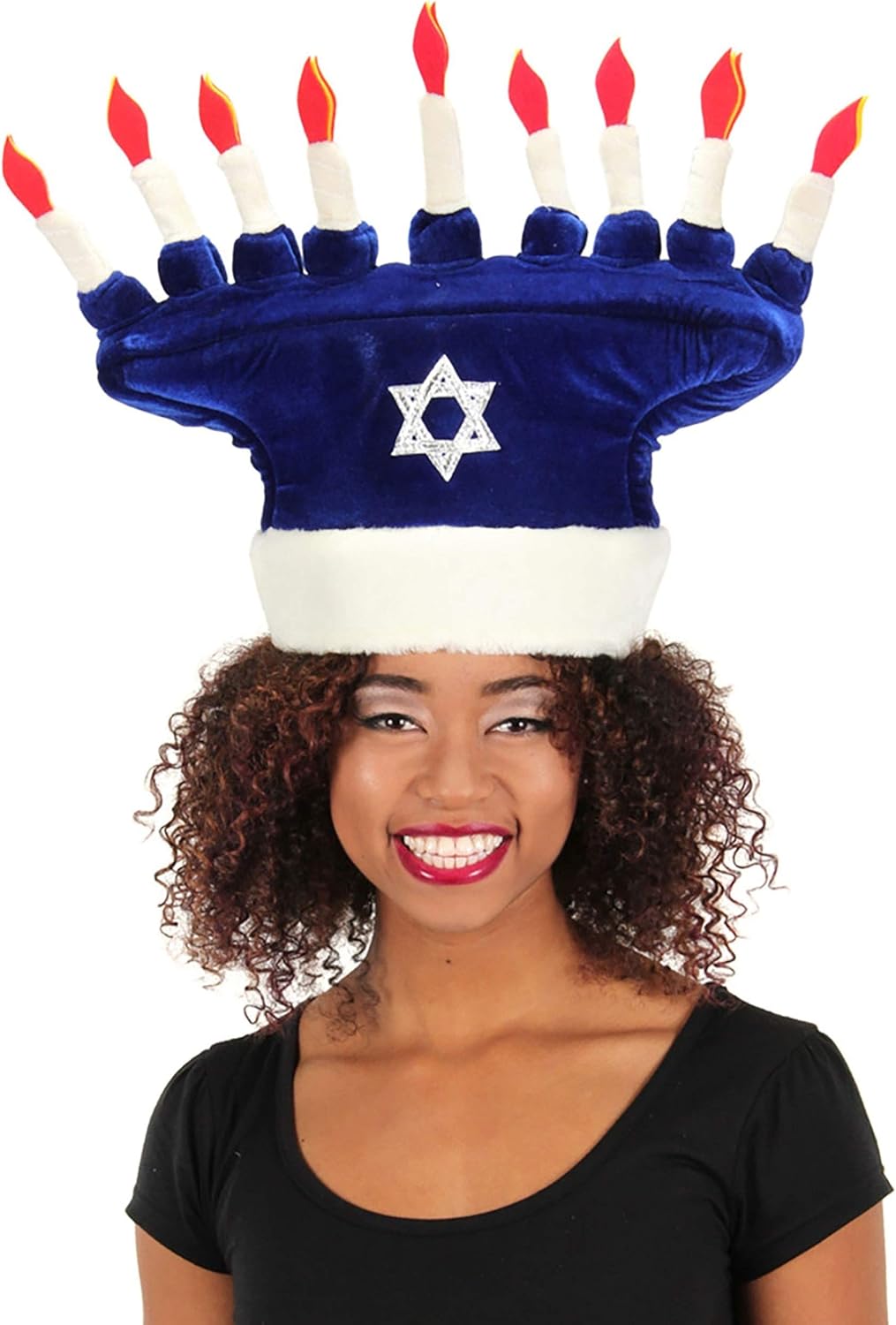 Happy Chanukah Soft Costume Hat - Velour with Soft-Sculpted Menorah and Size Adjustment
