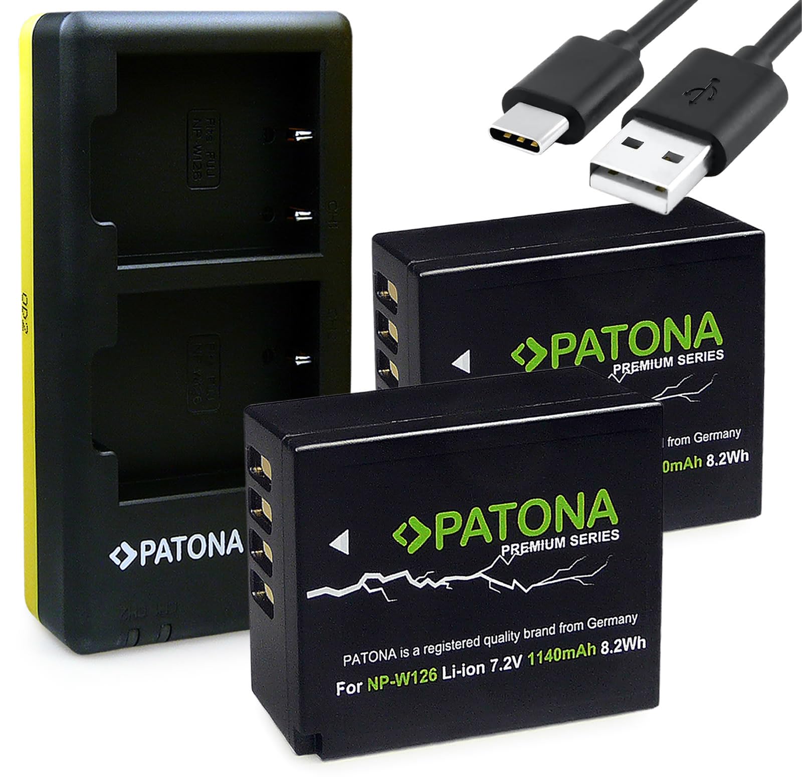 PATONA Dual Lader met 2x Premium Batterij NP-W126 Compatibel met Fuji FinePix X-Pro 1 HS-30EXR HS-33EXR, X-T100