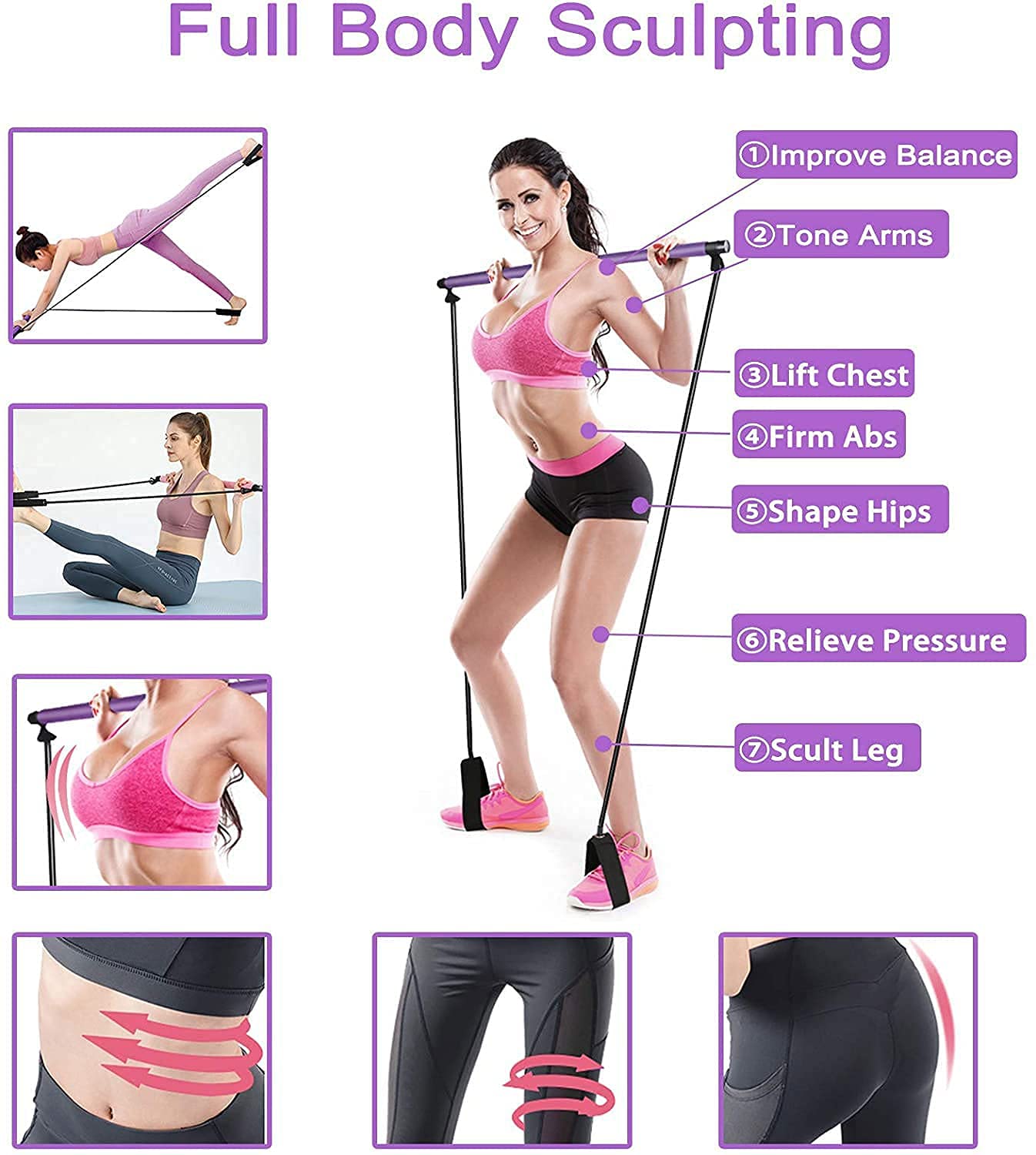 Pilates-Stab Mit Widerstandsbändern – Verstellbar Von 27–81 Kg, Vielseitig & Bruchsicher