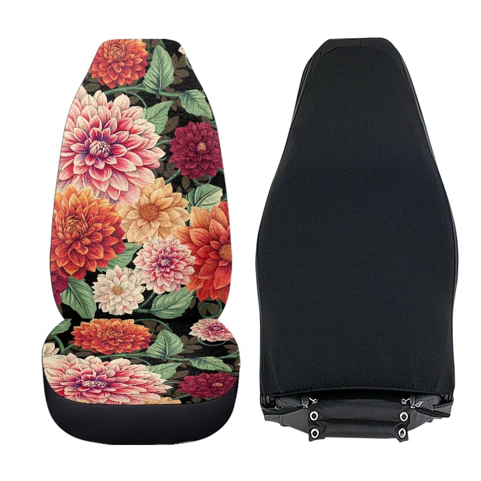 Flanella anteriore Autositzbedeckungen Boho Dahlia Blumenblumen Fuzzy Fluffy Front Eimer Sitzbedeckung Warme gemütliche Satteldecke Kissen Abdeckung Auto Innenraum Zubehör