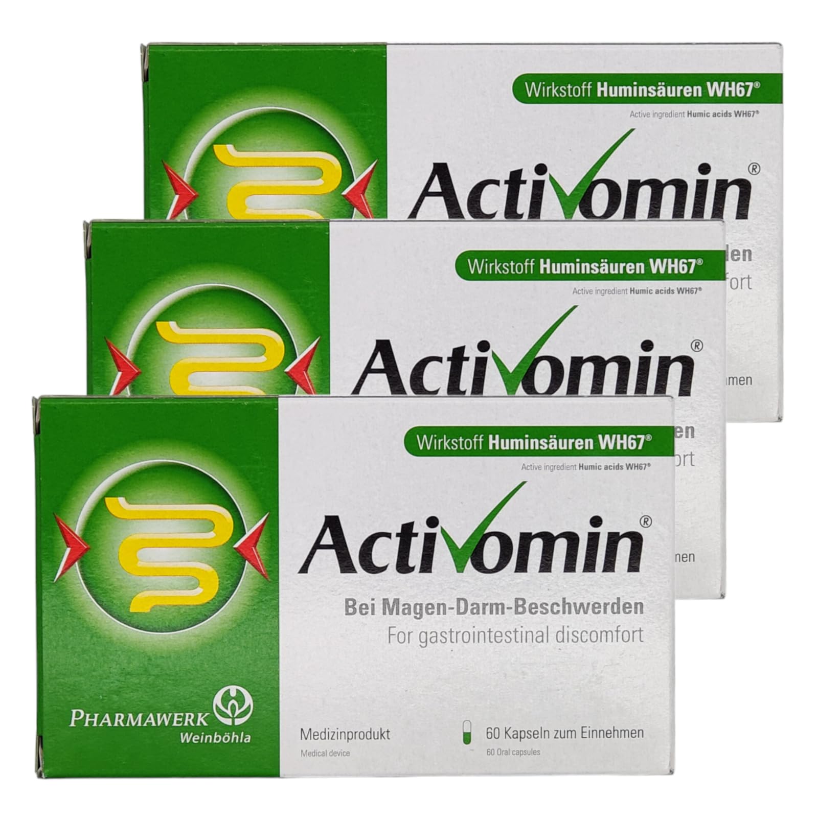 Activomin Kapseln 3x 60 Kapseln I bei Magen-Darm-Beschwerden I Stoffwechselstörung I natürliche Huminsäuren I Spar-Set plus Pharmaperle give-away