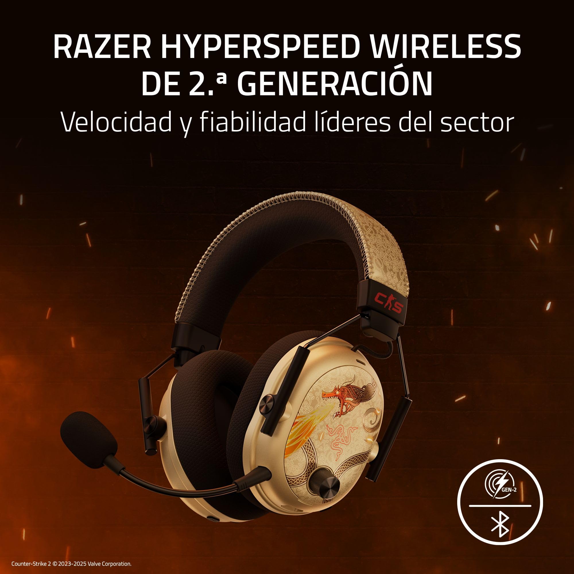 Razer BlackShark V3 Pro CS2 - Auriculares e-Sports inalámbricos con cancelación de Ruido ANC - Diafragmas 50 mm - Micrófono Desmontable - HyperSpeed 2,4 GHz & Bluetooth - PC/Mac | Dragon Lore