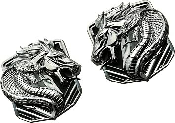 Pair New Custom Cobra Emblems Left Right 3D Badge Replacenment for Bronco F150 2024 Mustang GT Dark Horse Angry Aggressive (Chrome)