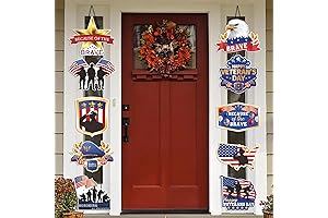 Patriotic Veterans Day Porch Sign Banners for Indoor and Outdoor Decoration