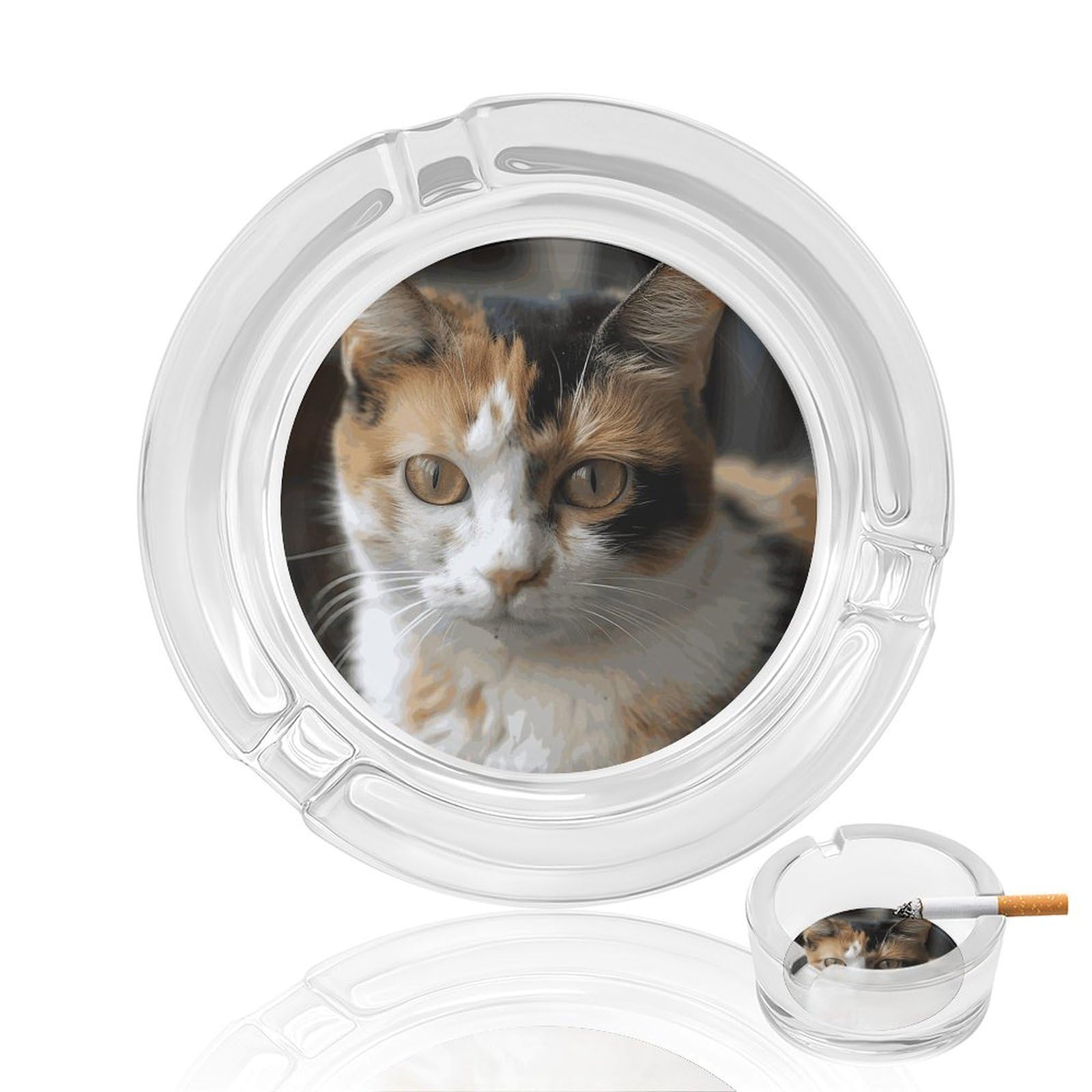 A Cat Ashtray, Modern Crystal Glass Ash Tray Cigarettes Ashtray Holder Home Office Desktop Tabletop Decoration,Crystal Clear (4.8")