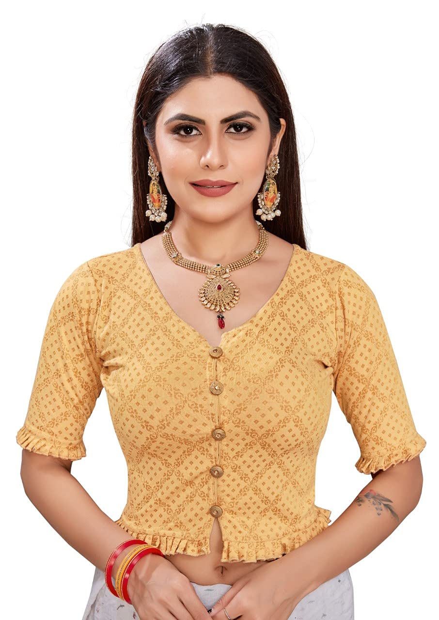 Women's Jacquard And Lycra And Cotton Sleeve Blouse