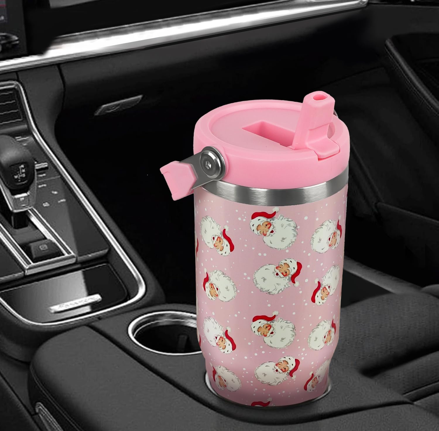 30 oz Christmas Tumbler Santa Claus Coffee Mug Leak Proof Insulated Cup with Handle Flip Straw Water Bottle Xmas Winter Gifts Decor - Image 6