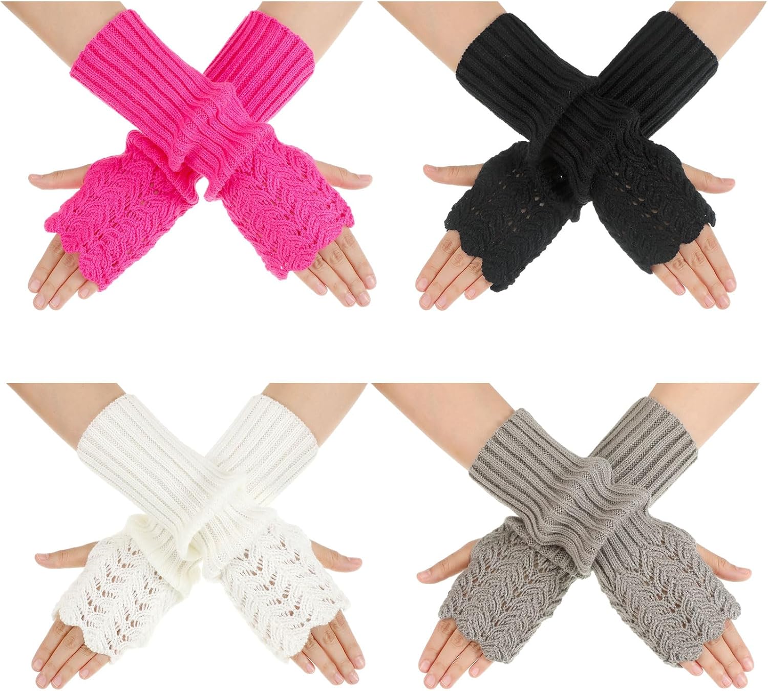 Bencailor 4 Pairs Fingerless Gloves Winter Warm Fingerless Mittens for Women Hand Crochet Knit Gloves Open Fingers Bencailor 4 Pairs Fingerless Gloves Winter Warm Fingerless Mittens for Women Hand Crochet Knit Gloves Open Fingers